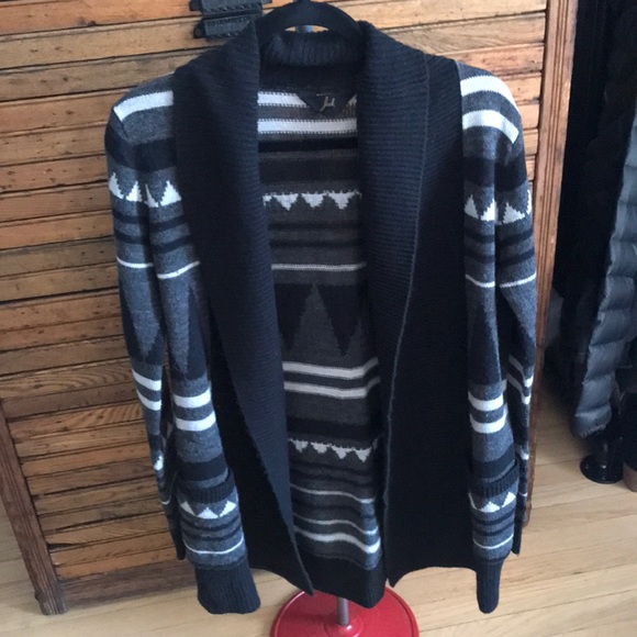 Open Front Abstract Print Sweater Cardigan - Picture 1 of 6